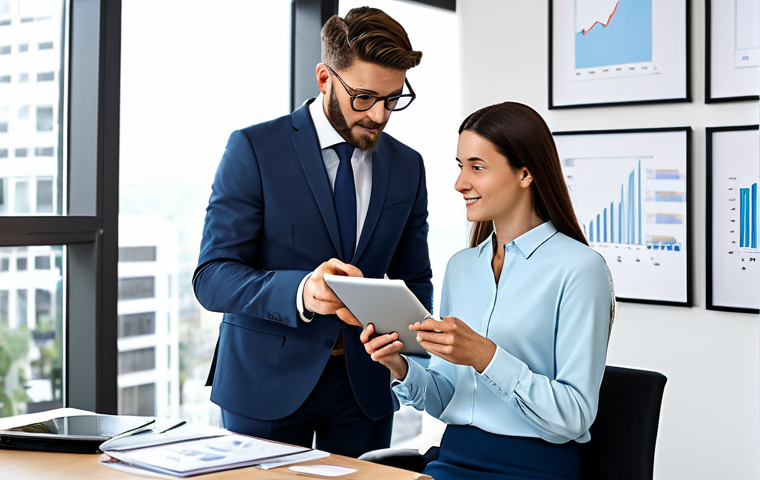 Investment Advisor Meeting**
A professional financial advisor in a modest business outfit is explaining investment options to a young couple at a bright, modern office. They are looking at charts and graphs on a tablet. Fully clothed, appropriate attire, safe for work, perfect anatomy, natural proportions, professional photography, high quality. Family-friendly.
**